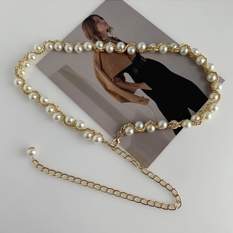 Pērļu jostas sieviešu svārki korejiešu daudzpusīgi saldi dekoratīvi plāni vidukļa ķēdes metāla ķēdes džempera kleitas aksesuāri