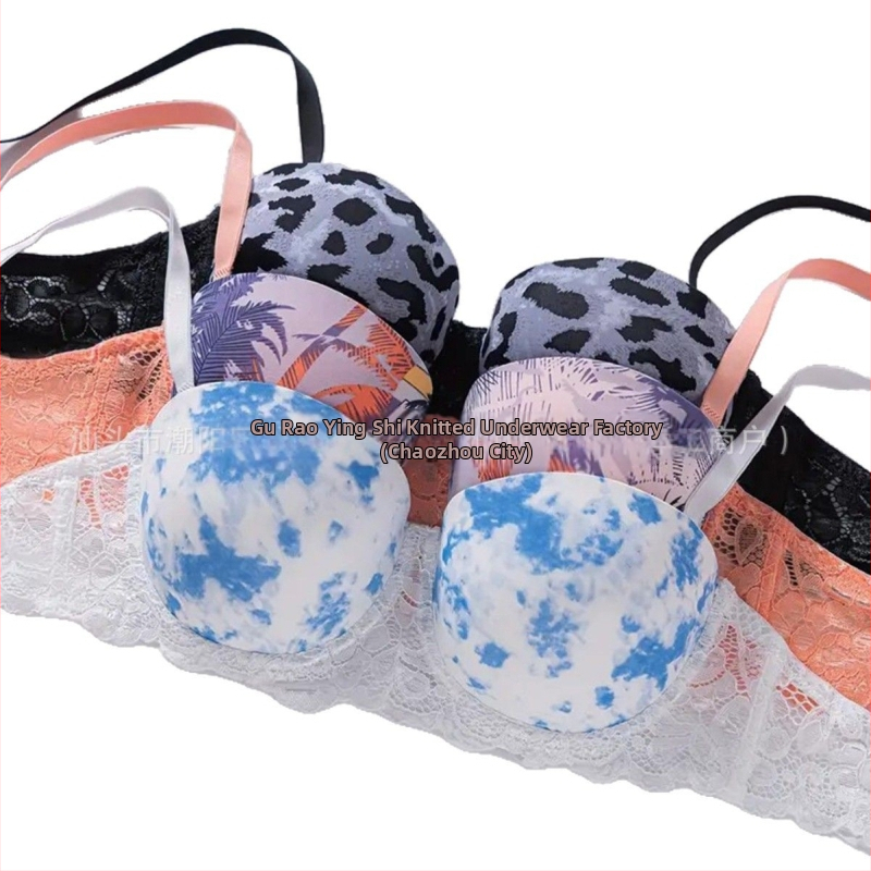 Трансгранични експлозии секси бельо източник фабрика дантелен печат сутиен със стоманен пръстен удобно събрано бельо на едро