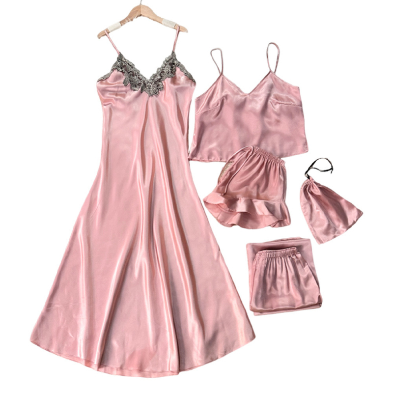 Ženske jednobojne pidžame od pet dijelova, kratke hlače s tregerima, kućna odjeća za proljeće i ljeto, udobne i široke pidžame