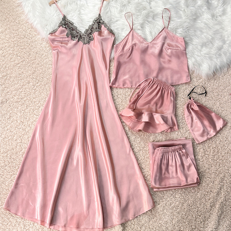 Ženske jednobojne pidžame od pet dijelova, kratke hlače s tregerima, kućna odjeća za proljeće i ljeto, udobne i široke pidžame