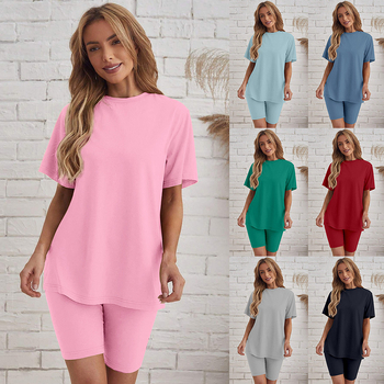 Predimenzionirana plus size majica kratkih rukava, uske kratke hlače, vanjska odjeća, pidžama, žensko široko, slim-fit odijelo za europsko i američko prozračno ležerno odijelo