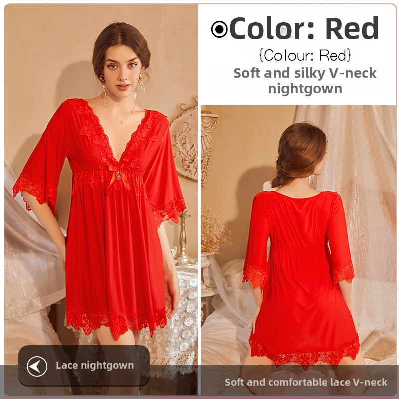 Népszerű online hírességek hálóruhája csipkével hímzett Ice Silk szexi plus size laza karcsúsító szexi hálóruha nagykereskedelemben