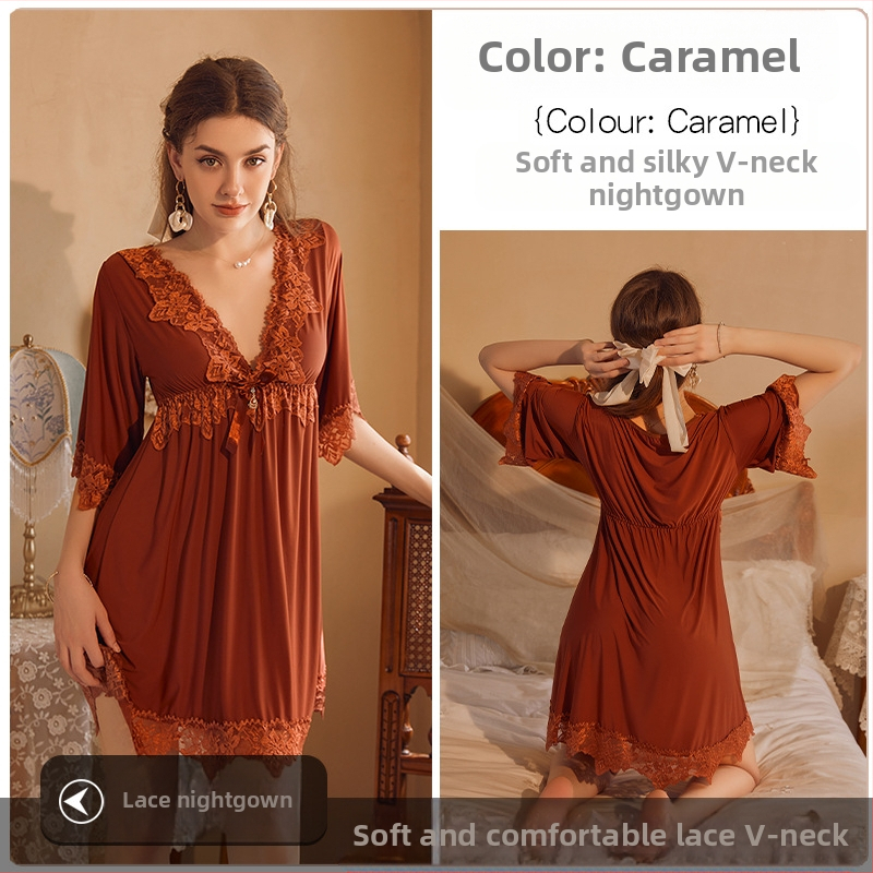 Népszerű online hírességek hálóruhája csipkével hímzett Ice Silk szexi plus size laza karcsúsító szexi hálóruha nagykereskedelemben