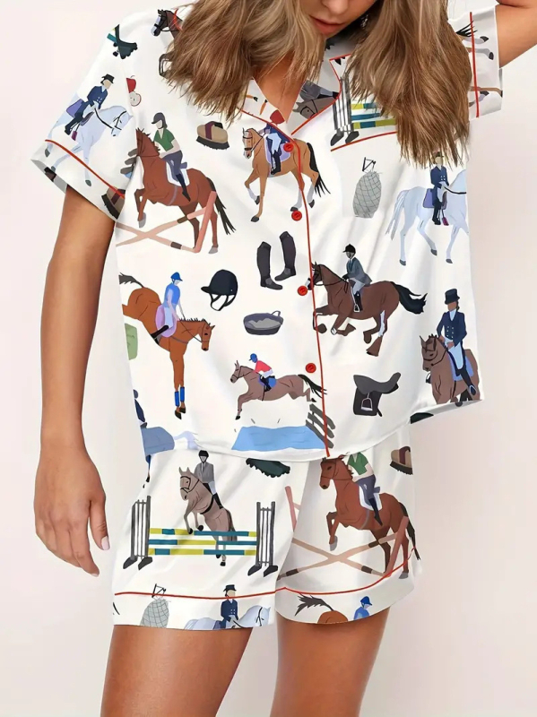 Femeii vară cu mânecă scurtă imprimate 3D cardigan pijamale cu mânecă scurtă costum de casă casual cu mânecă scurtă