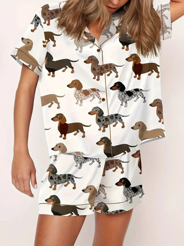 Femeii vară cu mânecă scurtă imprimate 3D cardigan pijamale cu mânecă scurtă costum de casă casual cu mânecă scurtă