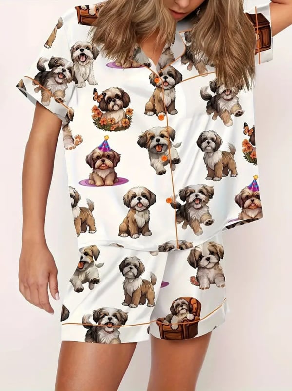 Femeii vară cu mânecă scurtă imprimate 3D cardigan pijamale cu mânecă scurtă costum de casă casual cu mânecă scurtă