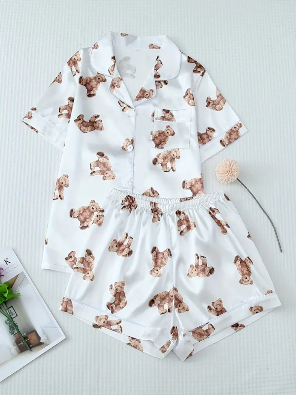 Femeii vară cu mânecă scurtă imprimate 3D cardigan pijamale cu mânecă scurtă costum de casă casual cu mânecă scurtă