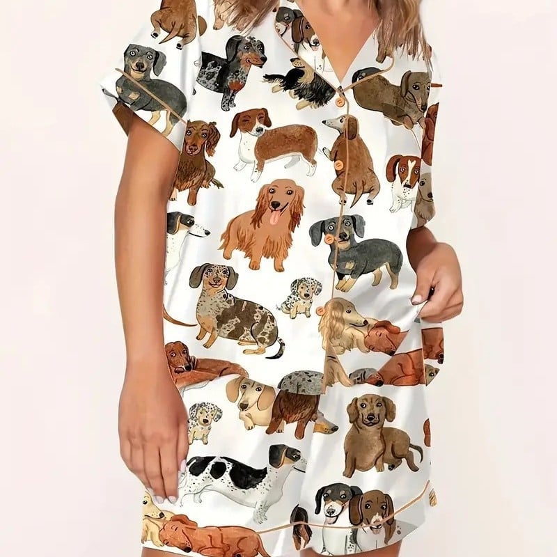 Femeii vară cu mânecă scurtă imprimate 3D cardigan pijamale cu mânecă scurtă costum de casă casual cu mânecă scurtă