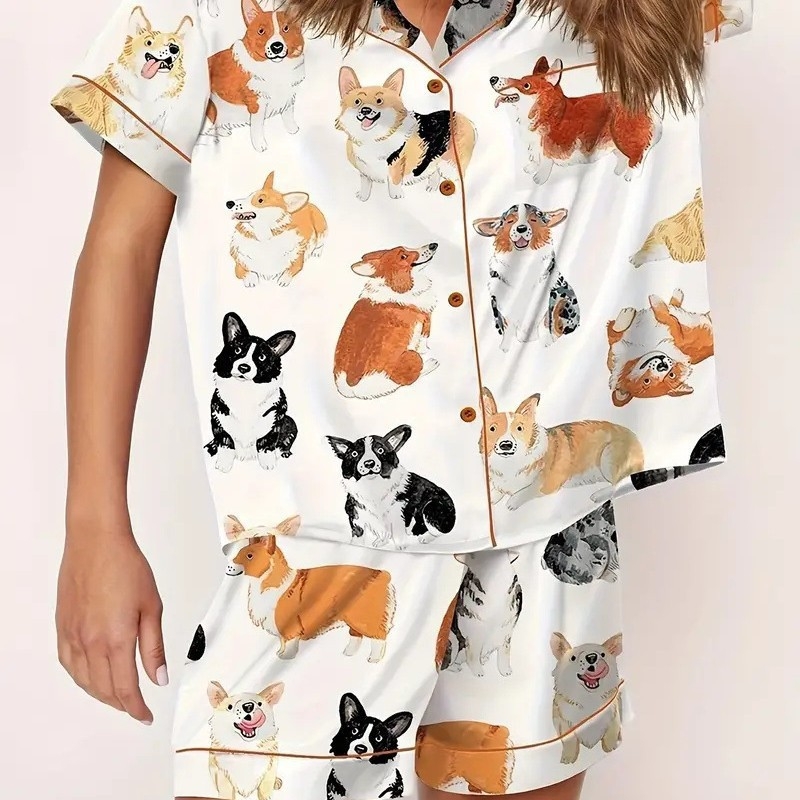 Femeii vară cu mânecă scurtă imprimate 3D cardigan pijamale cu mânecă scurtă costum de casă casual cu mânecă scurtă