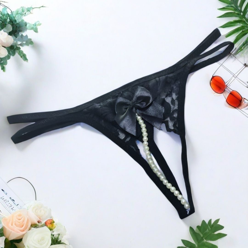 Permatomos nėrinių atviros ilgos G-string juostelės be lankelio seksualios karoliukų pagundos apatiniai, madingi moterims, japoniško stiliaus