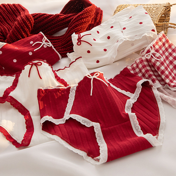 Sweet Lolita suurpunane aluspesu naistele, armsad ja magusad tüdrukute aluspüksid, puhtast puuvillast siseõmbluse keskvööni naiste aluspesu