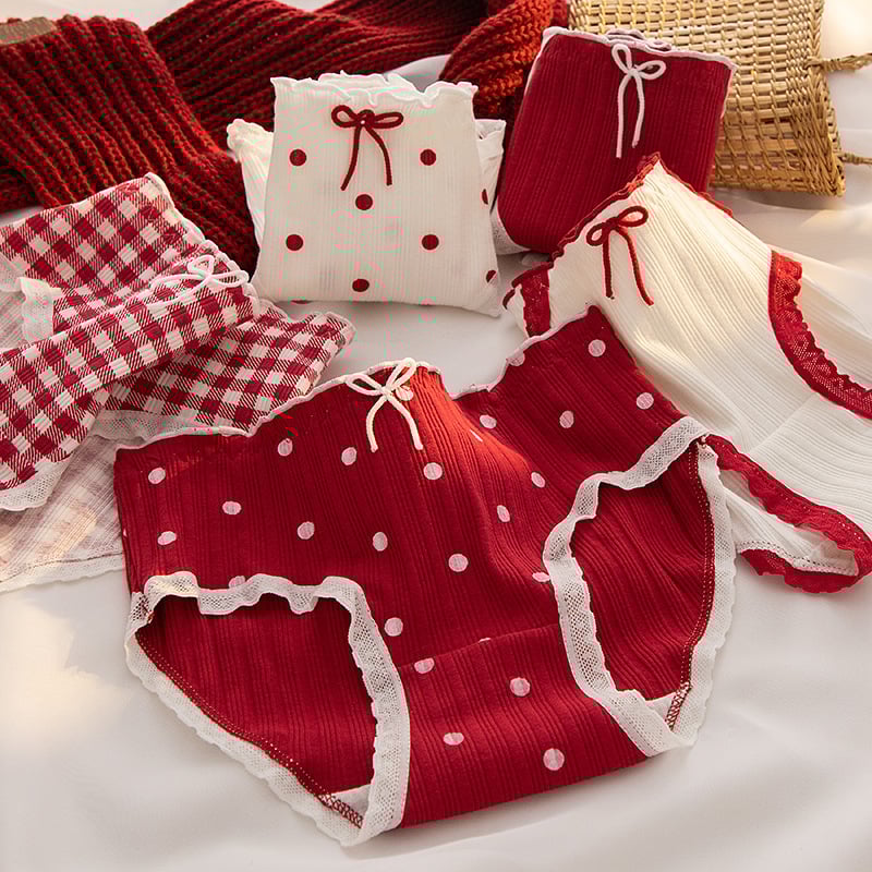 Lenjerie intimă Sweet Lolita Big Red pentru femei, chiloți drăguți și dulci pentru fete, lenjerie intimă pentru femei din bumbac pur, talie medie, cu cusătură interioară