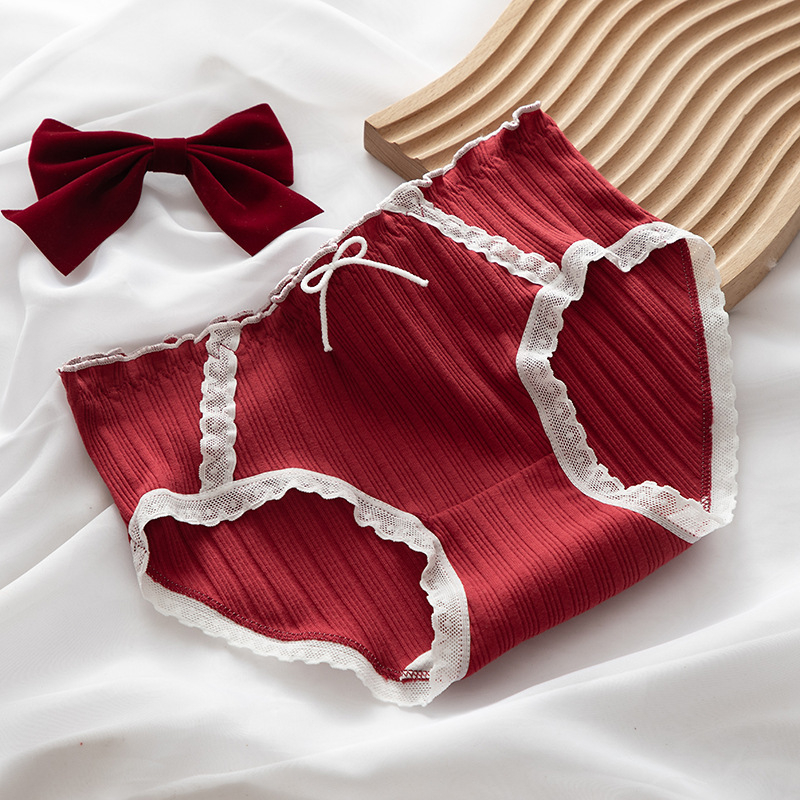 Sweet Lolita suurpunane aluspesu naistele, armsad ja magusad tüdrukute aluspüksid, puhtast puuvillast siseõmbluse keskvööni naiste aluspesu