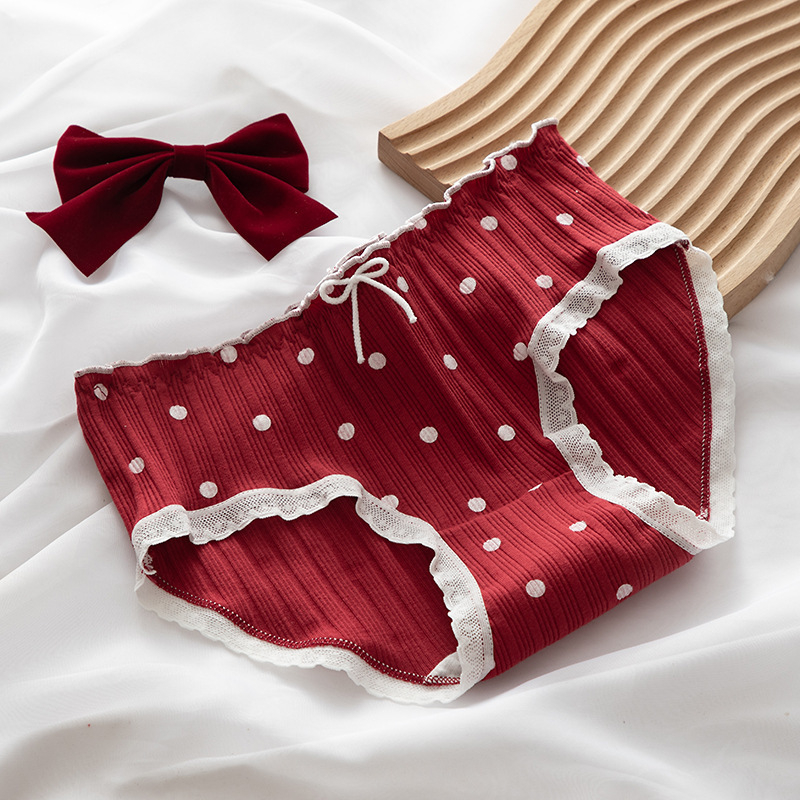 Sweet Lolita suurpunane aluspesu naistele, armsad ja magusad tüdrukute aluspüksid, puhtast puuvillast siseõmbluse keskvööni naiste aluspesu