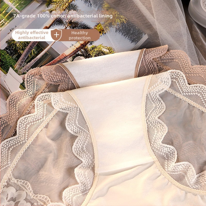 Chiloți din dantelă mărime mare pentru femei, bumbac pur, antibacterian 10A, discreți, cu scobituri, sexy, plasă transparentă, chiloți Pure Desire 100 kg