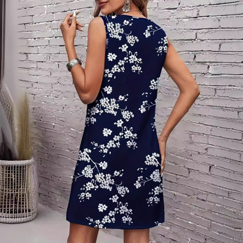 Rochie la modă, fără mâneci, cu imprimeu, cu guler rotund, de la stația independentă Amazon AliExpress, TEMU, 2024, transfrontalieră