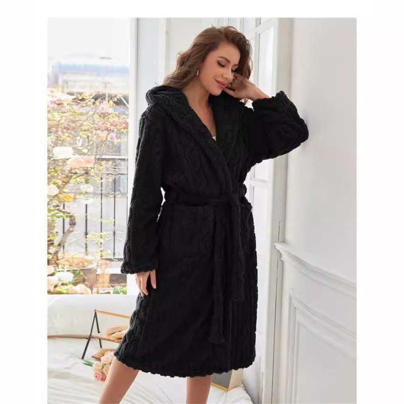 2024 Europski i američki izvozni Amazon ženski jesenski i zimski topli zadebljani žakard kućni ogrtač s dugim rukavima