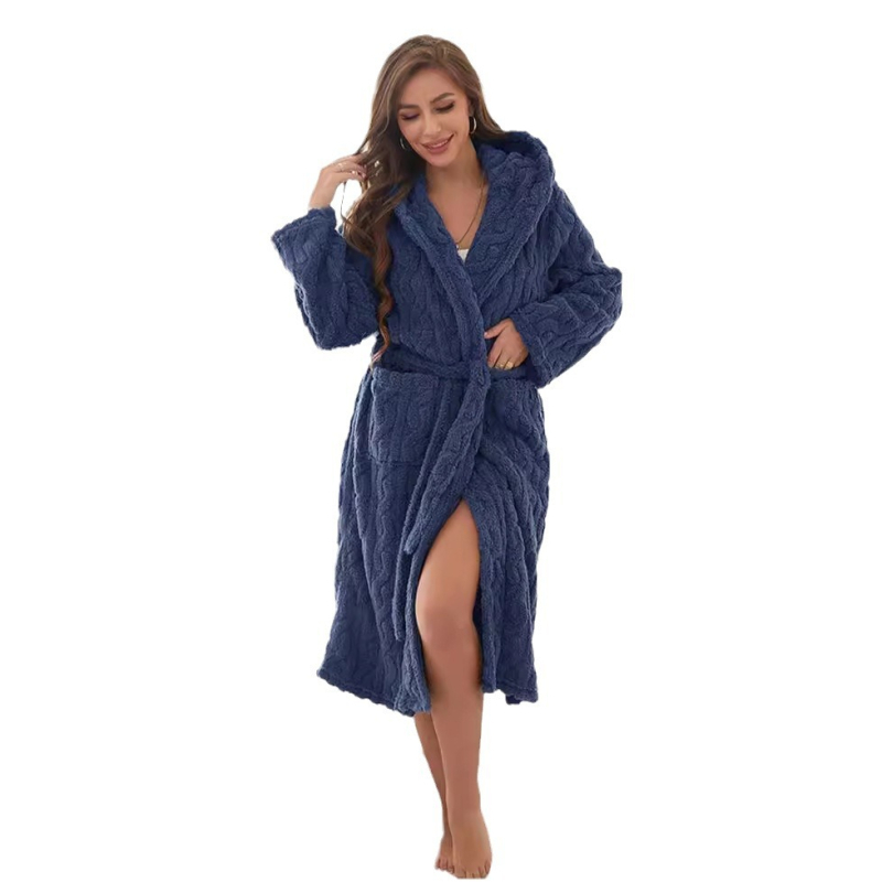 2024 Europski i američki izvozni Amazon ženski jesenski i zimski topli zadebljani žakard kućni ogrtač s dugim rukavima