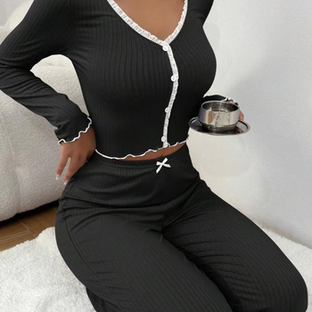 2025 Νέα Ευρωπαϊκά και Αμερικανικά Ρούχα Σπιτιού Πιτζάμες Amazon Παντελόνια με Μακρυμάνικα Στενή Εφαρμογή Δαντελένιο Διπλό Μακρύ Κοστούμι Σπιτιού