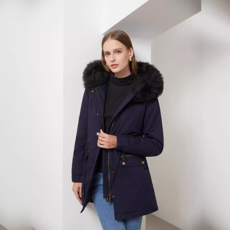 Rusiško stiliaus moteriški lydekos drabužiai rudens ir žiemos vilnos pamušalu, medvilnės paminkštinimu, drabužiai, vilnona apykakle, gobtuvas, šiltas laisvas paltas, aukštos kokybės paltas