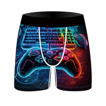 Μοντέρνο νεανικό 3D ψηφιακή εκτύπωση βιντεοπαιχνιδιών σε απόθεμα, ανδρικό εσώρουχο μποξεράκι μεσαίου μήκους, χωρίς ραφές και φιλικό προς το δέρμα, με αντιβακτηριδιακό τρόπο.