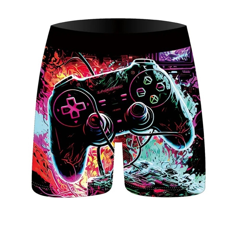 Trendovski 3D digitalni tisak za mladež s videoigrama na zalihi, muške bešavne bokserice srednje duljine, prilagođene koži, antibakterijske