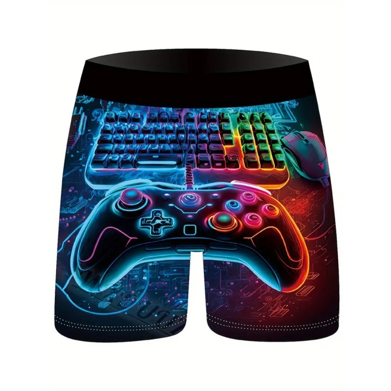 Trendovski 3D digitalni tisak za mladež s videoigrama na zalihi, muške bešavne bokserice srednje duljine, prilagođene koži, antibakterijske