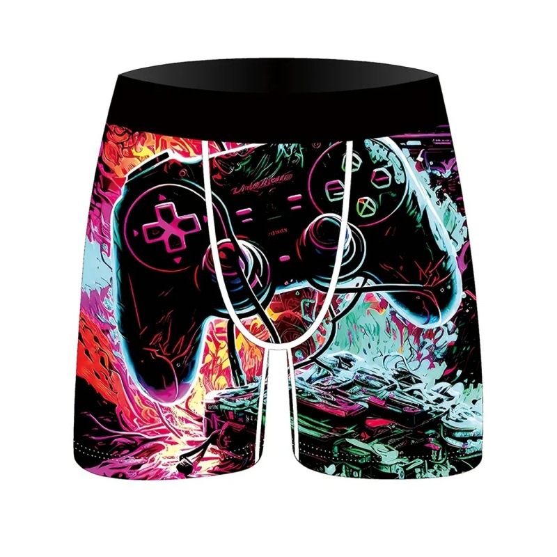 Trendovski 3D digitalni tisak za mladež s videoigrama na zalihi, muške bešavne bokserice srednje duljine, prilagođene koži, antibakterijske