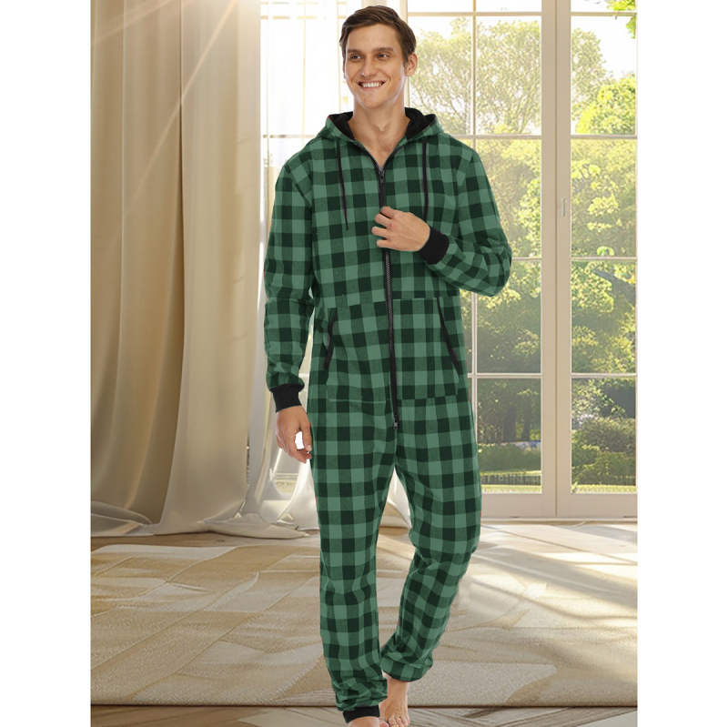 Euroopa ja Ameerika Amazoni piiriüleste meeste flanell-ruuduline kapuutsiga koduriiete pidžaamade põlvkond