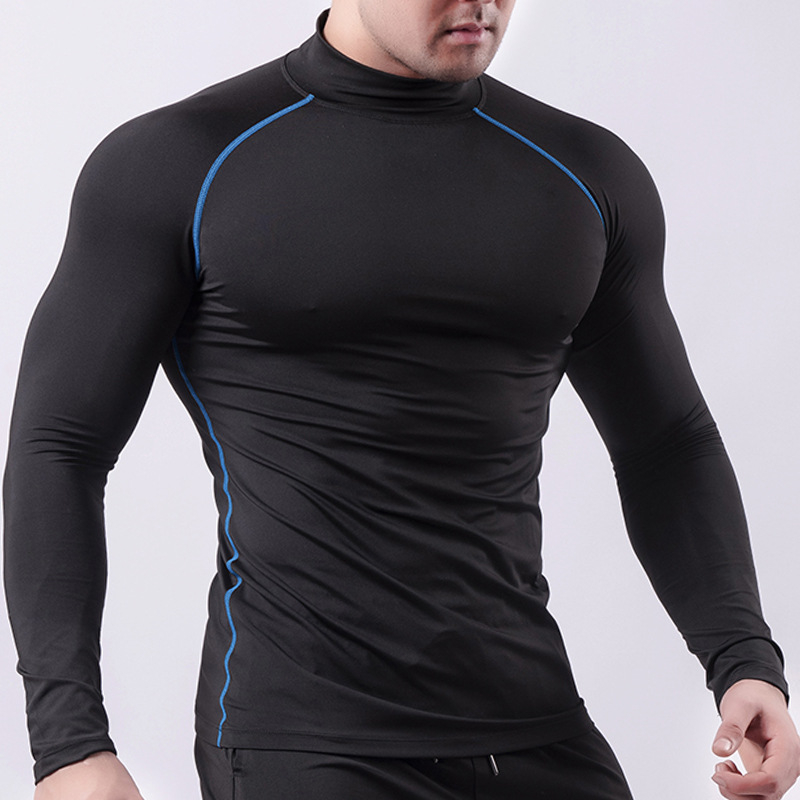 2023 Фитнес костюм Мъжки еластичен PRO тесни дрехи с висока яка, изпотяване, бързо изсъхване, тениска, бягане, спортно облекло LULU в същия стил