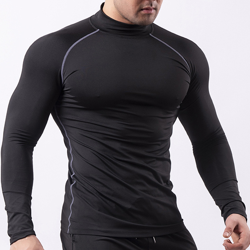 2023 Фитнес костюм Мъжки еластичен PRO тесни дрехи с висока яка, изпотяване, бързо изсъхване, тениска, бягане, спортно облекло LULU в същия стил