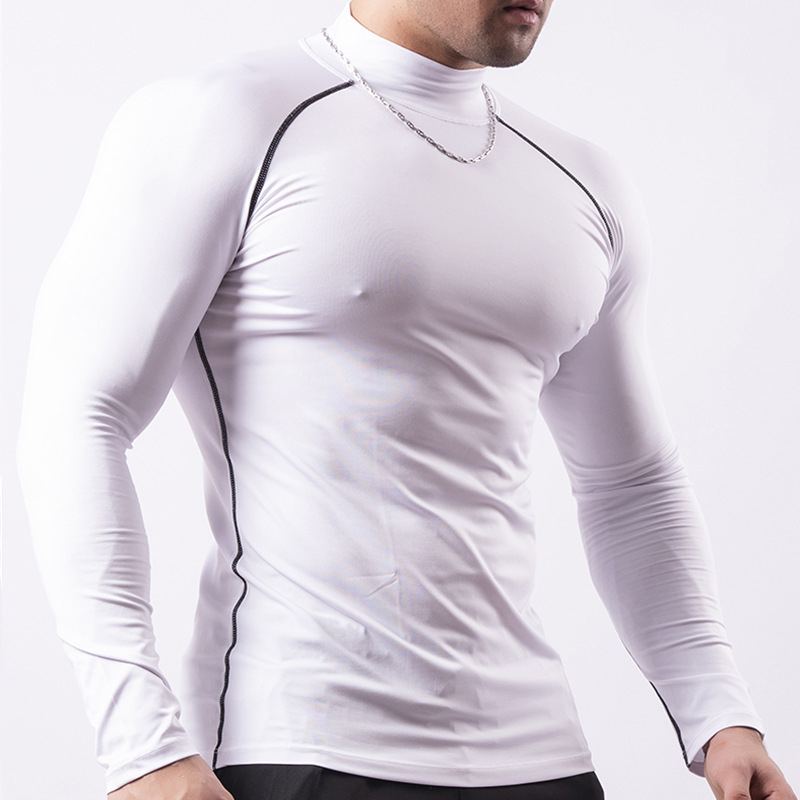 2023 Фитнес костюм Мъжки еластичен PRO тесни дрехи с висока яка, изпотяване, бързо изсъхване, тениска, бягане, спортно облекло LULU в същия стил