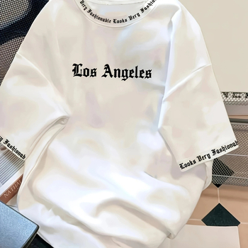 Μπλούζα με στάμπα με γράμματα στο Λος Άντζελες - Μαλακό και αναπνεύσιμο, με κοντό μανίκι, καλοκαιρινό, καθημερινό και street fashion