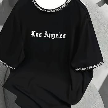 Μπλούζα με στάμπα με γράμματα στο Λος Άντζελες - Μαλακό και αναπνεύσιμο, με κοντό μανίκι, καλοκαιρινό, καθημερινό και street fashion
