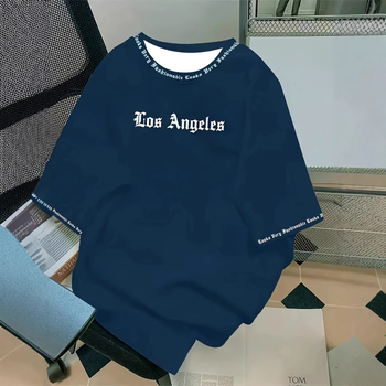 Μπλούζα με στάμπα με γράμματα στο Λος Άντζελες - Μαλακό και αναπνεύσιμο, με κοντό μανίκι, καλοκαιρινό, καθημερινό και street fashion