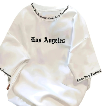 Μπλούζα με στάμπα με γράμματα στο Λος Άντζελες - Μαλακό και αναπνεύσιμο, με κοντό μανίκι, καλοκαιρινό, καθημερινό και street fashion