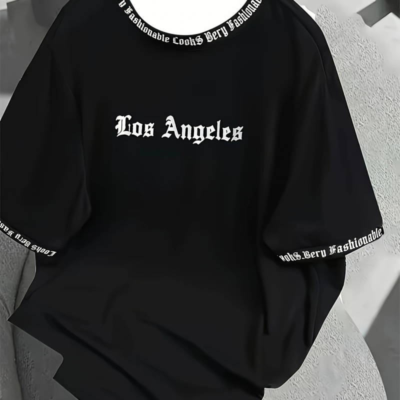 Μπλούζα με στάμπα με γράμματα στο Λος Άντζελες - Μαλακό και αναπνεύσιμο, με κοντό μανίκι, καλοκαιρινό, καθημερινό και street fashion