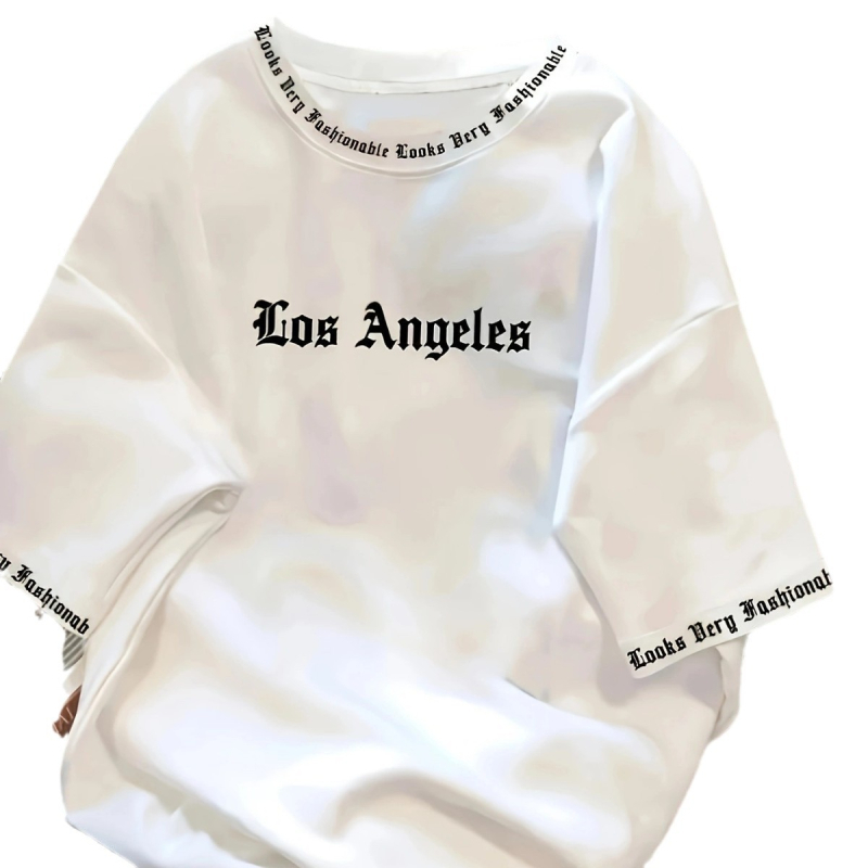 Μπλούζα με στάμπα με γράμματα στο Λος Άντζελες - Μαλακό και αναπνεύσιμο, με κοντό μανίκι, καλοκαιρινό, καθημερινό και street fashion