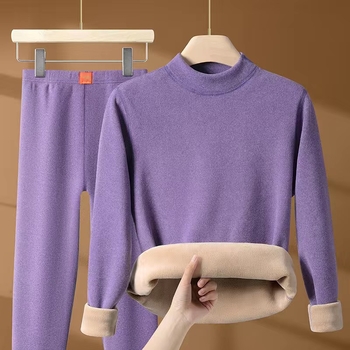 [Χοντρό μάλλινο] χειμωνιάτικο καμηλό θερμικό εσώρουχο, ανδρικό και γυναικείο κοστούμι, με φλις επένδυση και χοντρό μισό ζιβάγκο