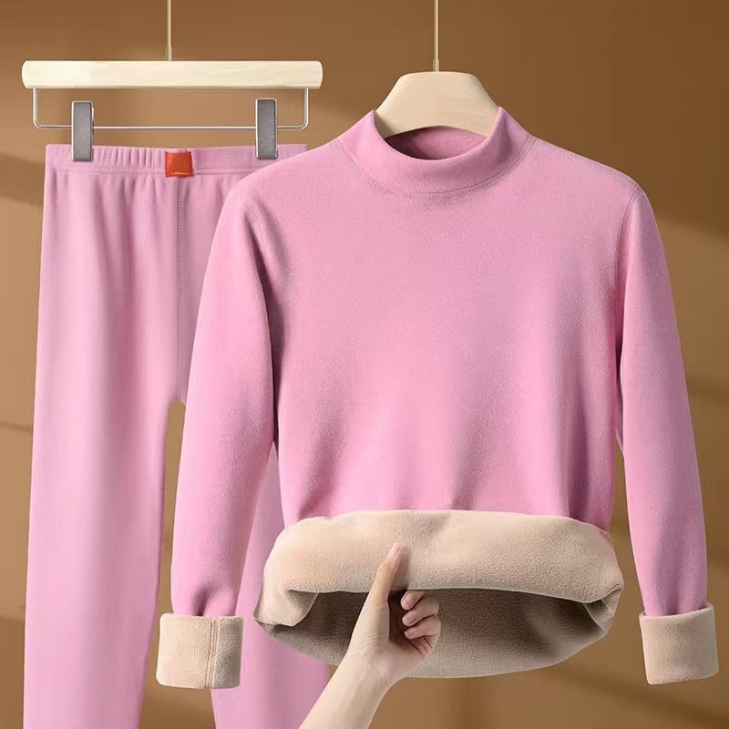 [Storos vilnos] žieminiai kupranugario spalvos termo apatiniai vyriški ir moteriški kostiumai, su vilnos pamušalu, sustorinti pusinės apykaklės ilgomis kelnėmis