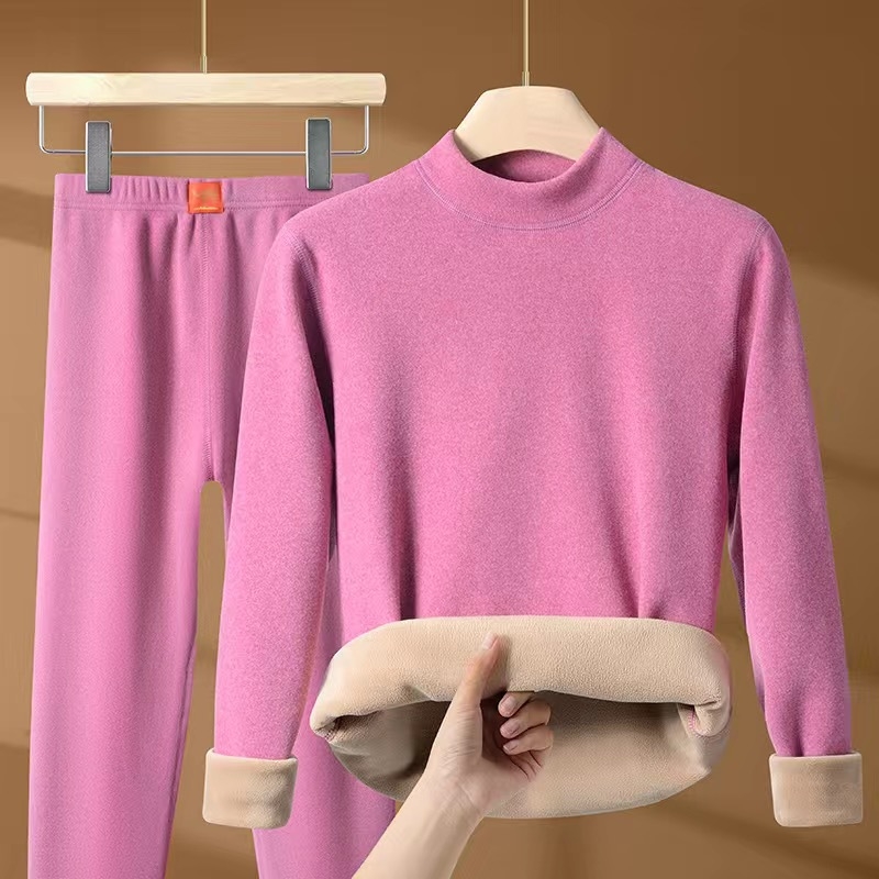 [Χοντρό μάλλινο] χειμωνιάτικο καμηλό θερμικό εσώρουχο, ανδρικό και γυναικείο κοστούμι, με φλις επένδυση και χοντρό μισό ζιβάγκο