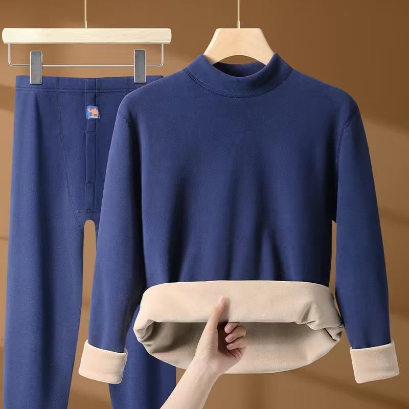 [Χοντρό μάλλινο] χειμωνιάτικο καμηλό θερμικό εσώρουχο, ανδρικό και γυναικείο κοστούμι, με φλις επένδυση και χοντρό μισό ζιβάγκο