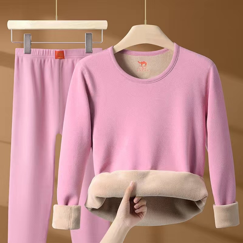 [Χοντρό μάλλινο] χειμωνιάτικο καμηλό θερμικό εσώρουχο, ανδρικό και γυναικείο κοστούμι, με φλις επένδυση και χοντρό μισό ζιβάγκο