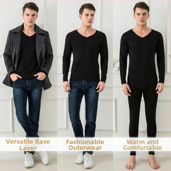 2021 m. V formos iškirptės medvilninis rudens drabužių komplektas, vienspalvis vyriškas šiltas rudens ir žiemos medvilninis vyriškas apatinis trikotažas su rudens kelnėmis