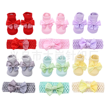 2023 Χαριτωμένες κάλτσες μωρού με τόξο πριγκίπισσας Εξωτερικού Εμπορίου Μονόχρωμες καραμέλες Ευρωπαϊκές και αμερικανικές παιδικές κάλτσες με κορδέλα για τα μαλλιά