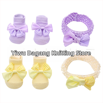 2023 Χαριτωμένες κάλτσες μωρού με τόξο πριγκίπισσας Εξωτερικού Εμπορίου Μονόχρωμες καραμέλες Ευρωπαϊκές και αμερικανικές παιδικές κάλτσες με κορδέλα για τα μαλλιά