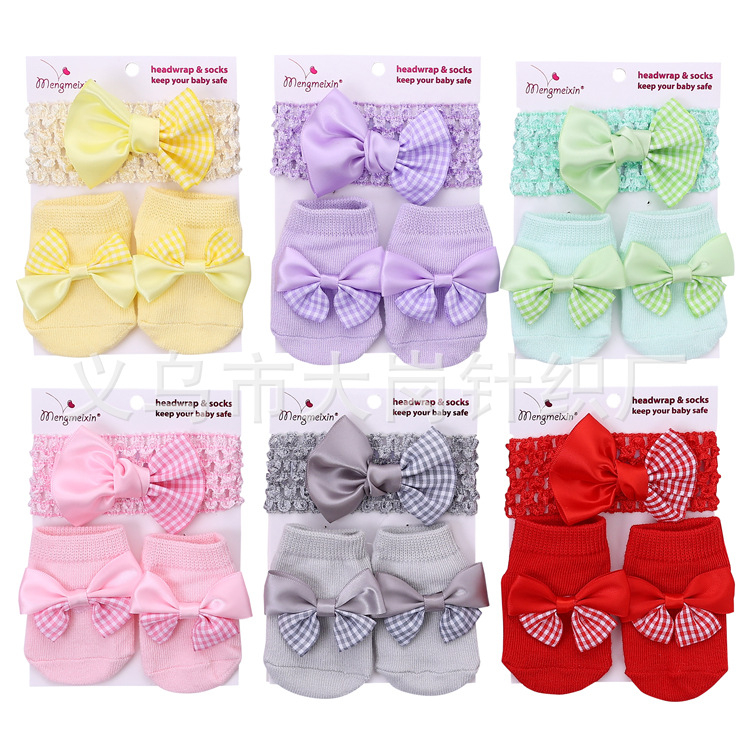 2023. aasta armsad printsessi lipsuga beebisokid, väliskaubanduse ühevärvilised kommid, Euroopa ja Ameerika lastesokid, peapaelte komplekt