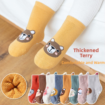 Talvised paksendatud stereo multifilmi beebirätikuga sokid imikutele ja väikelastele, väljastades soojad sokid, suure kontsaga froteesokid