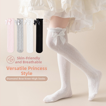 Tüdrukute suvised õhukesed põlvekõrgused võrksokid, beebi sääsesokid, laste suvised lillekujulised lipsuga kõrged sokid