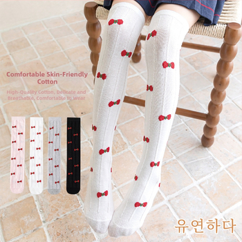 Tüdrukute suvised õhukesed põlvekõrgused võrksokid, beebi sääsesokid, laste suvised lillekujulised lipsuga kõrged sokid